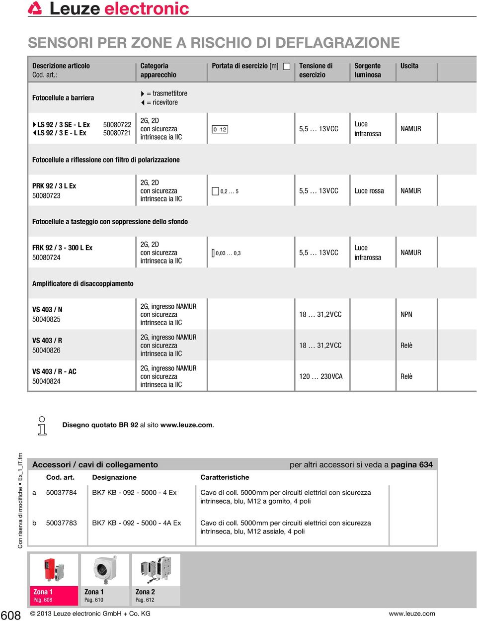 : Categoria apparecchio Portata di esercizio [m] Tensione di esercizio Sorgente luminosa Uscita Fotocellule a barriera = trasmettitore = ricevitore LS 92 / 3 SE - L Ex 50080722 LS 92 / 3 E - L Ex