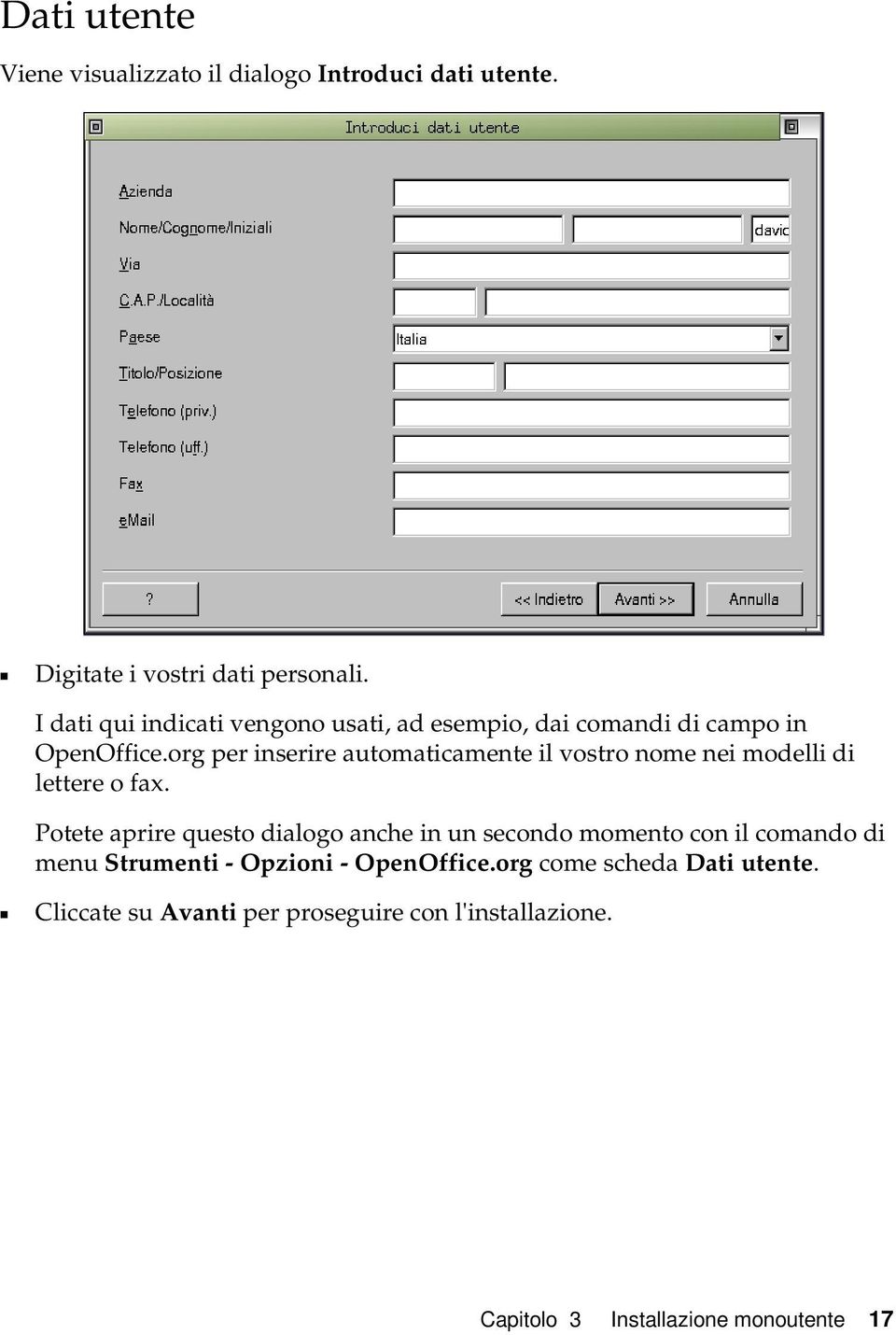 org per inserire automaticamente il vostro nome nei modelli di lettere o fax.