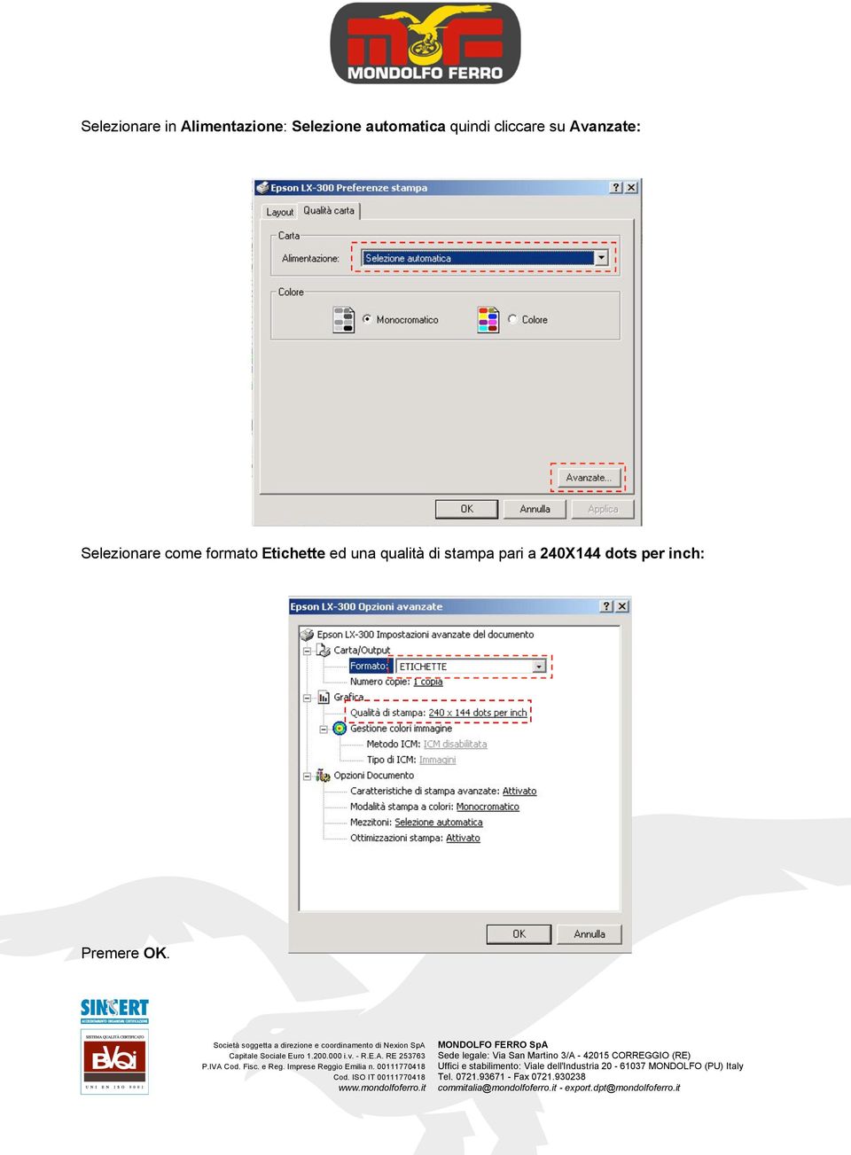 Selezionare come formato Etichette ed una