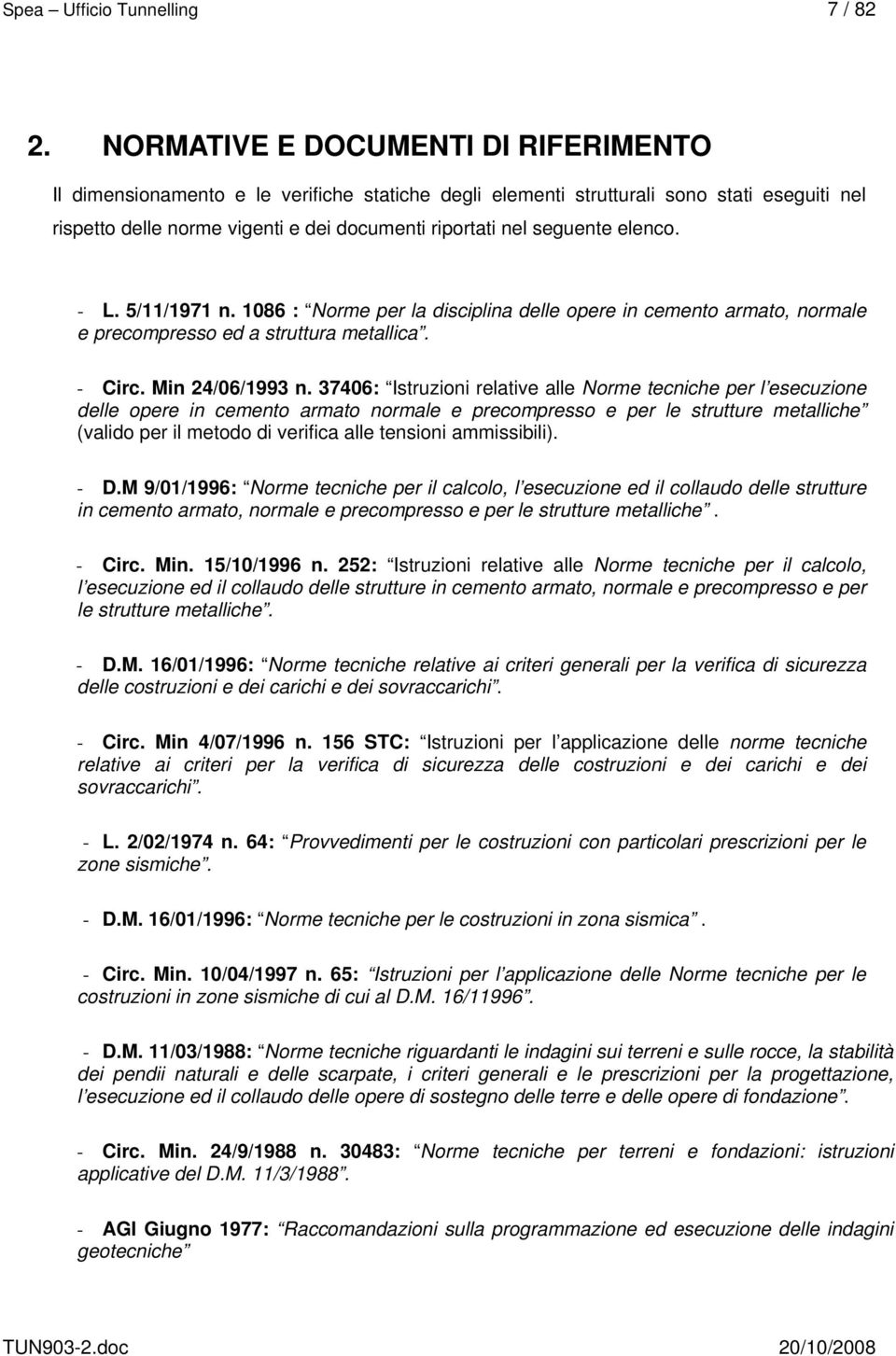 elenco. - L. 5/11/1971 n. 1086 : Norme per la disciplina delle opere in cemento armato, normale e precompresso ed a struttura metallica. - Circ. Min 24/06/1993 n.