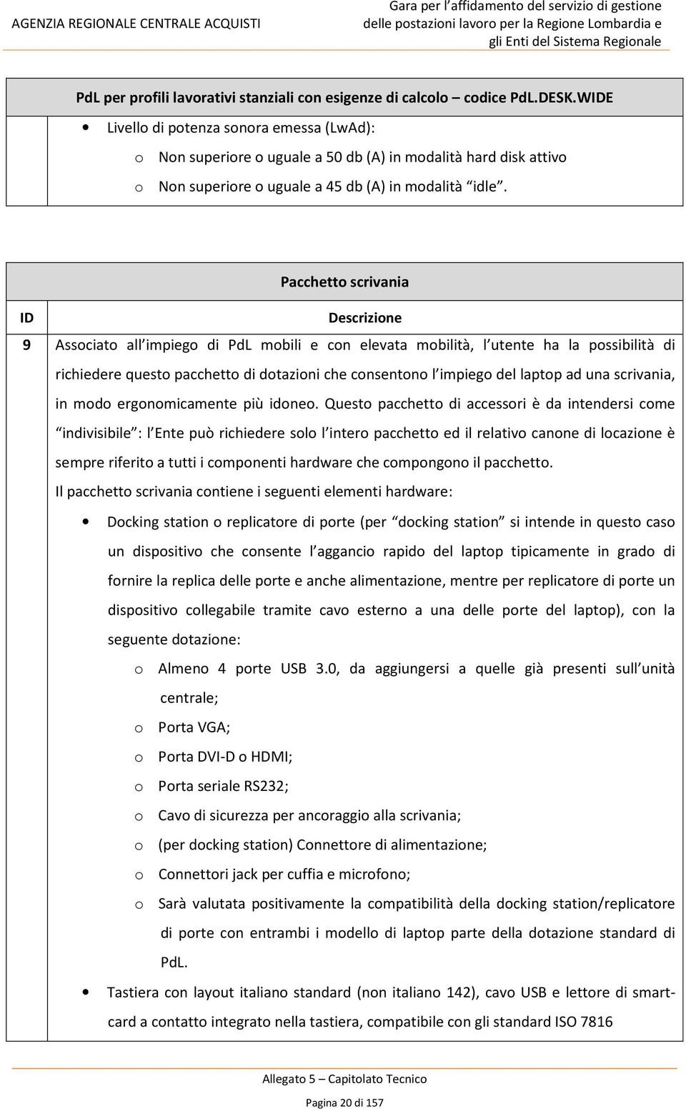 Pacchetto scrivania 9 Associato all impiego di PdL mobili e con elevata mobilità, l utente ha la possibilità di richiedere questo pacchetto di dotazioni che consentono l impiego del laptop ad una