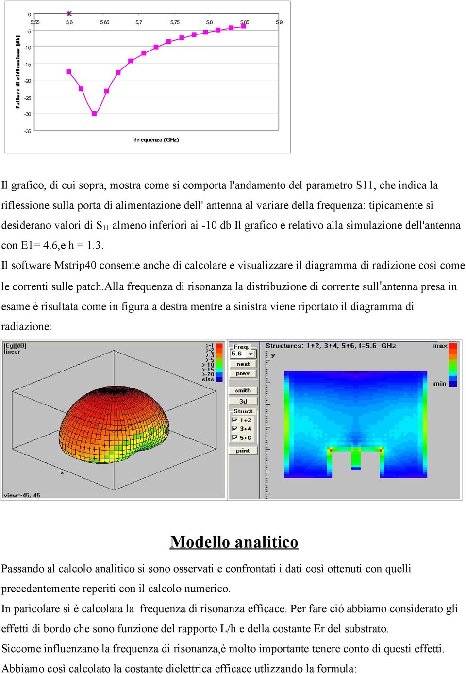 Il software Mstrip40 consente anche di calcolare e visualizzare il diagramma di radizione così come le correnti sulle patch.