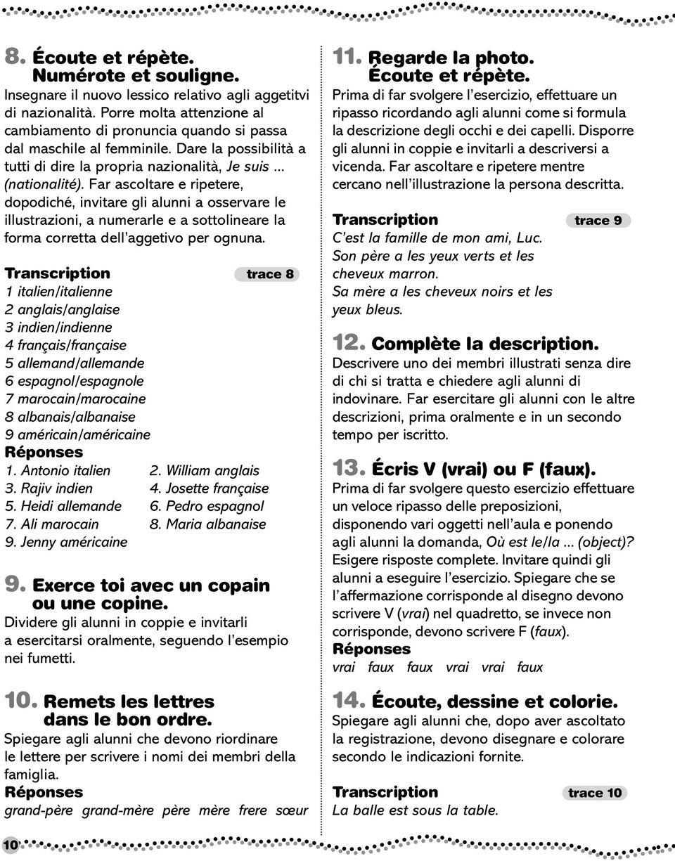 Far ascoltare e ripetere, dopodiché, invitare gli alunni a osservare le illustrazioni, a numerarle e a sottolineare la forma corretta dell aggetivo per ognuna.