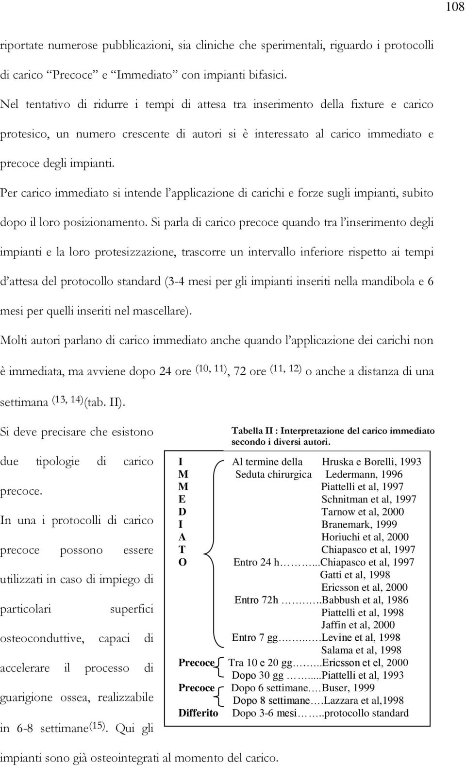 Per carico immediato si intende l applicazione di carichi e forze sugli impianti, subito dopo il loro posizionamento.