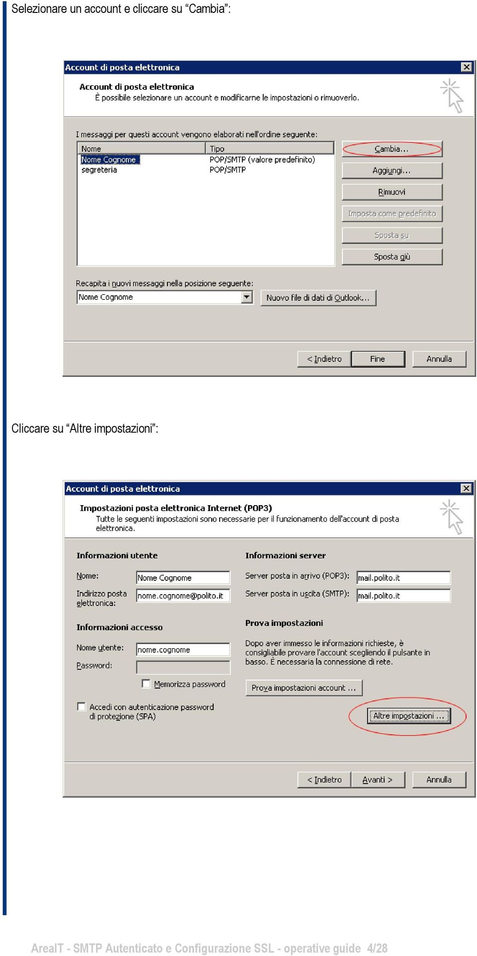 impostazioni : AreaIT - SMTP