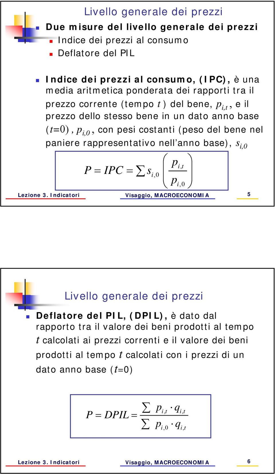 paniere rappresenaivo nell anno base), s i,0 p i, IC s i,0 pi,0 Lezione 3.