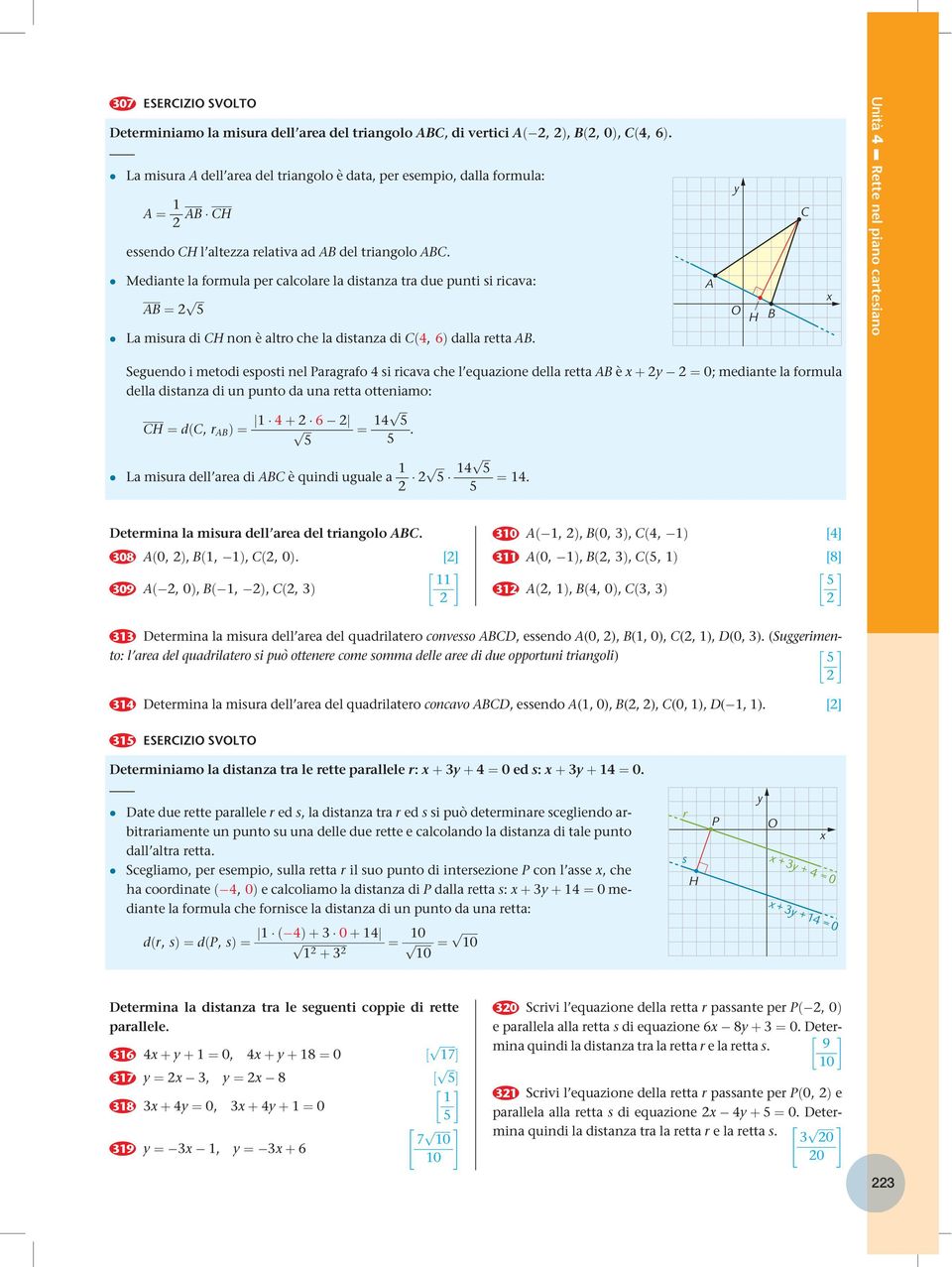 Mediante la formula er calcolare la distanza tra due unti si ricava: AB ¼ ffiffiffi La misura di CH non è altro che la distanza di Cð, 6 dalla retta AB.