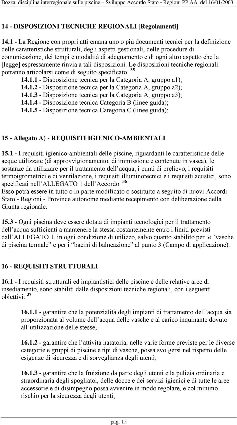 di adeguamento e di ogni altro aspetto che la [legge] espressamente rinvia a tali disposizioni. Le disposizioni tecniche regionali potranno articolarsi come di seguito specificato: 35 14