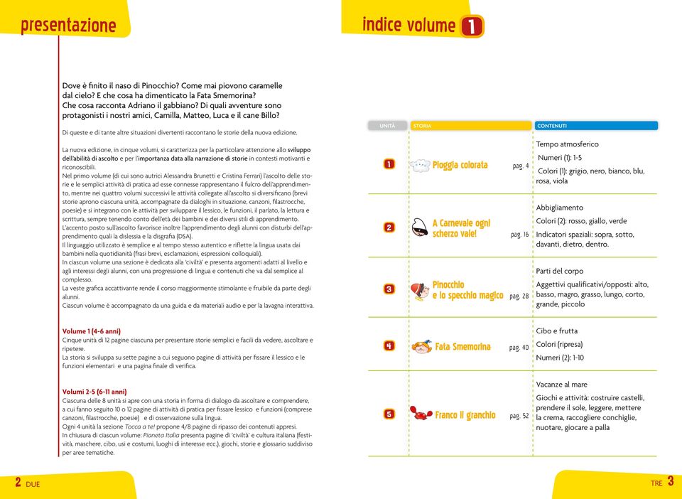 La nuova edizione, in cinque volumi, si caratterizza per la particolare attenzione allo sviluppo dell abilità di ascolto e per l importanza data alla narrazione di storie in contesti motivanti e