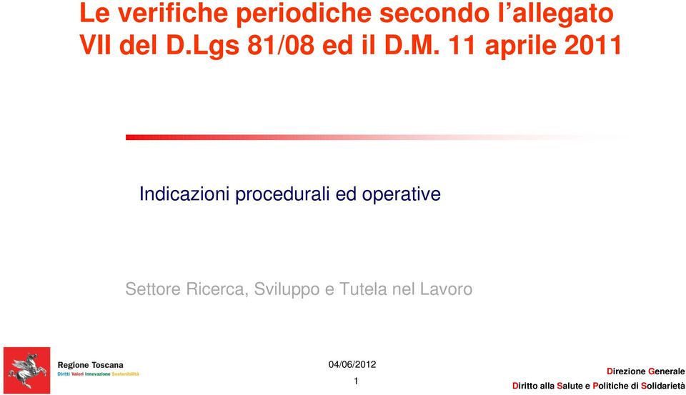 11 aprile 2011 Indicazioni procedurali ed