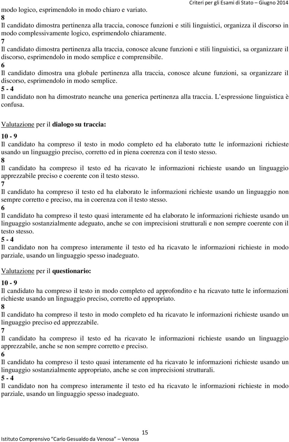 7 Il candidato dimostra pertinenza alla traccia, conosce alcune funzioni e stili linguistici, sa organizzare il discorso, esprimendolo in modo semplice e comprensibile.