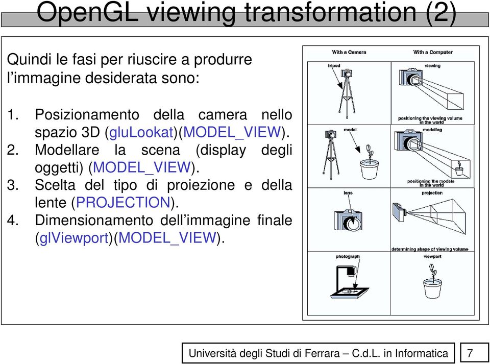 Modellare la scena (display degli oggetti) (MODEL_VIEW). 3.