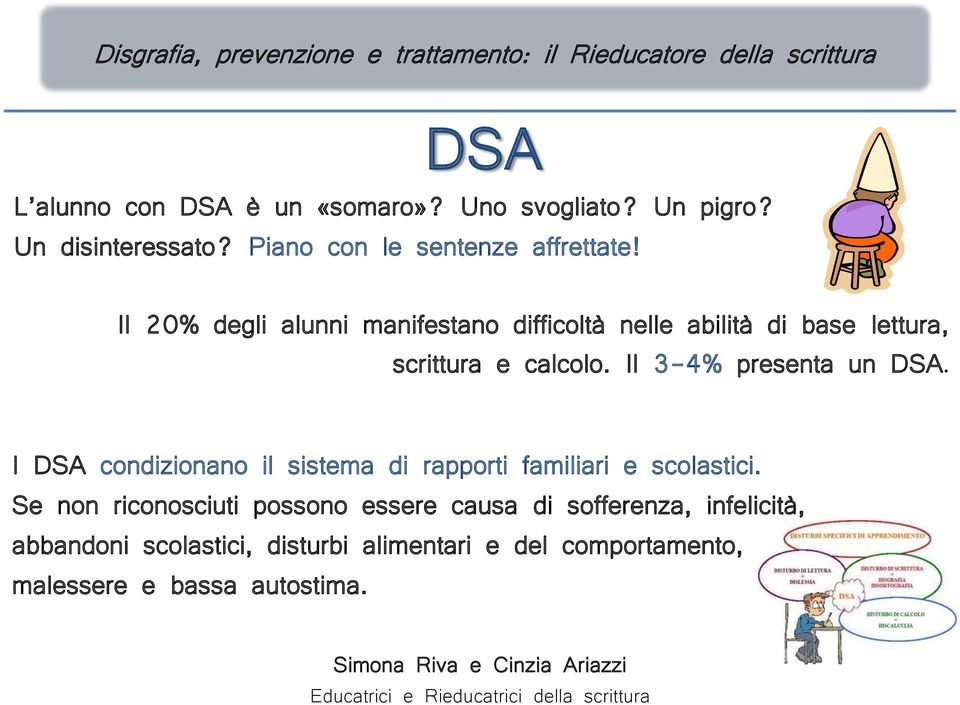 Il 3-4% presenta un DSA. I DSA condizionano il sistema di rapporti familiari e scolastici.