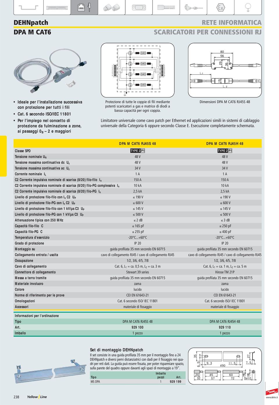 secondo ISO/IEC 11801 Protezione di tutte le coppie di fili mediante potenti scaricatori a gas e matrice di diodi a bassa capacità per ogni coppia.