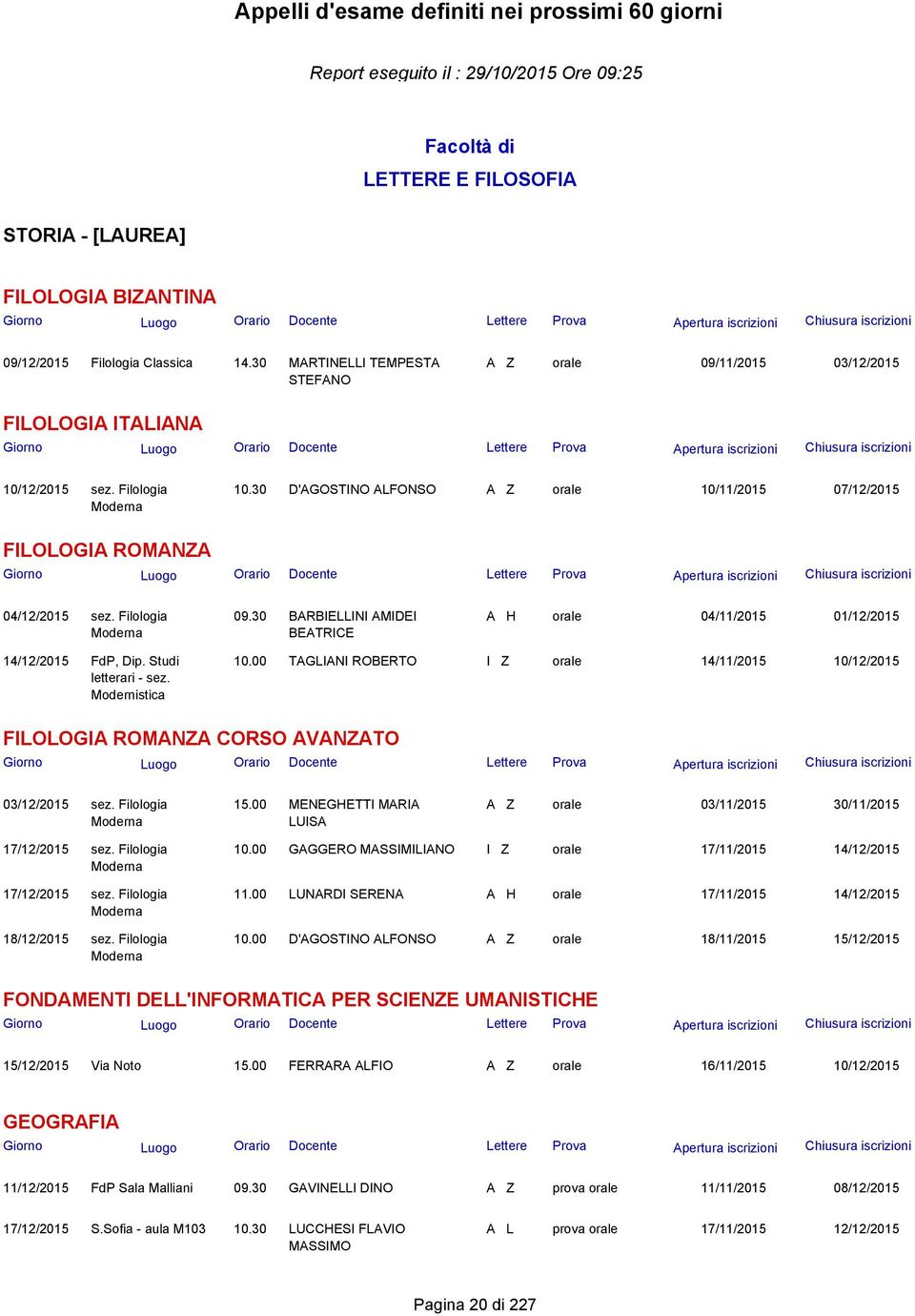 Studi letterari - sez. Modernistica 10.00 TAGLIANI ROBERTO I Z orale 14/11/2015 10/12/2015 FILOLOGIA ROMANZA CORSO AVANZATO 03/12/2015 sez. Filologia 15.