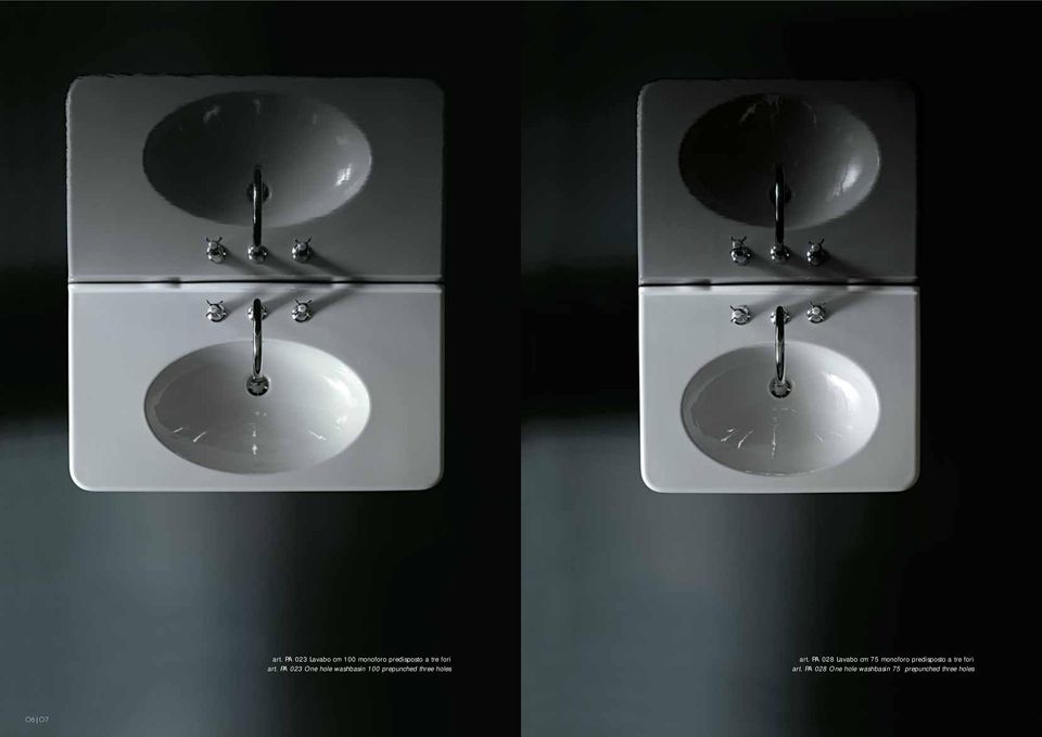 art. PA 028 Lavabo cm 75 monoforo predisposto a tre fori