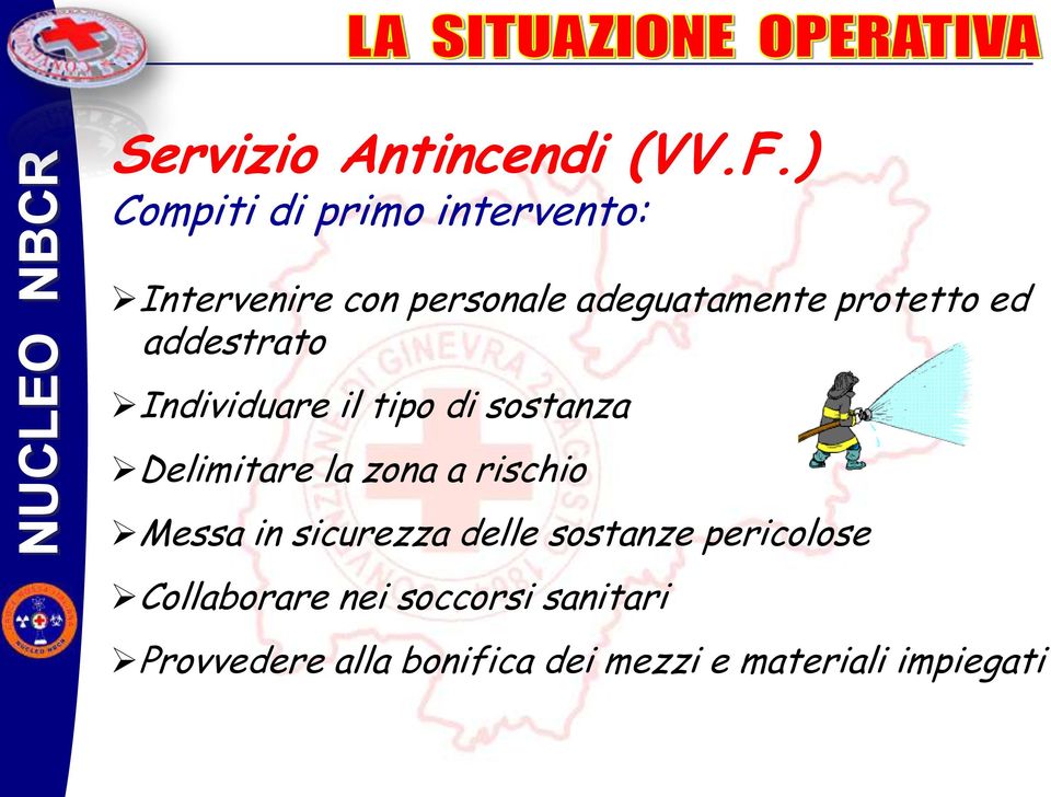 protetto ed addestrato Individuare il tipo di sostanza Delimitare la zona a