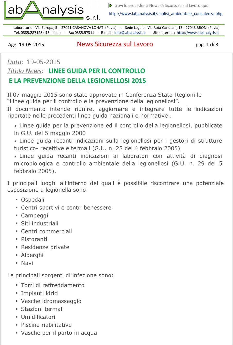 it - Sito internet: http://www.labanalysis.it Agg. 19-05-2015 News Sicurezza sul Lavoro pag.