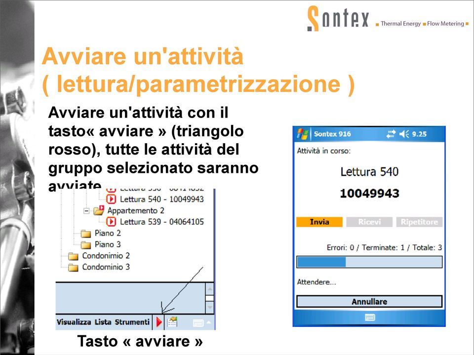 un'attività con il tasto«avviare» (triangolo