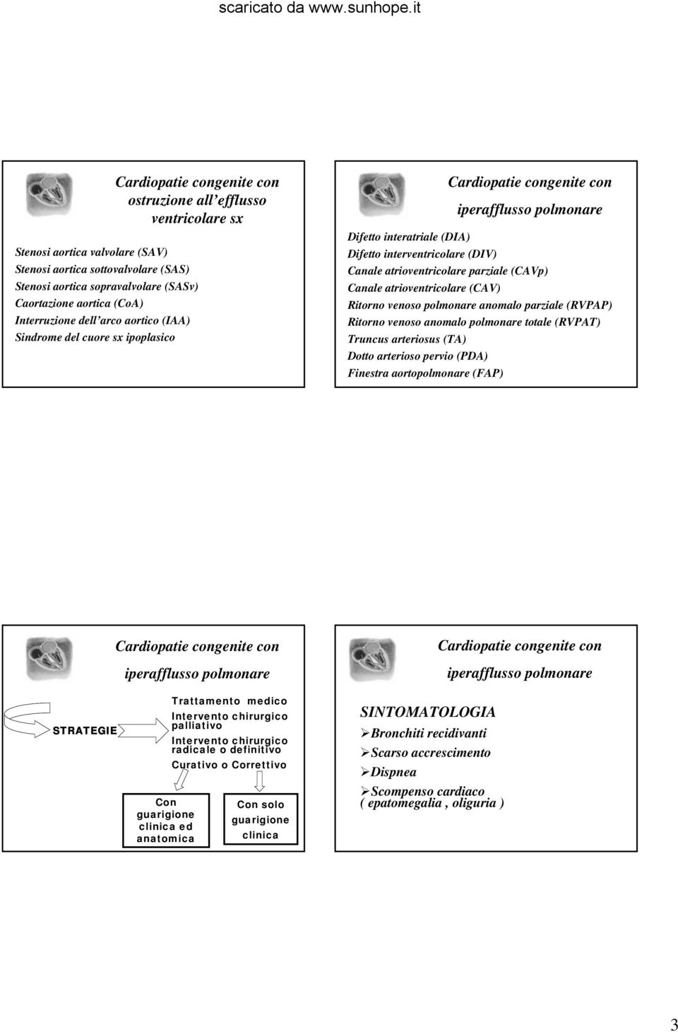 (CAV) Ritorno venoso polmonare anomalo parziale (RVPAP) Ritorno venoso anomalo polmonare totale (RVPAT) Truncus arteriosus (TA) Dotto arterioso pervio (PDA) Finestra aortopolmonare (FAP) iperafflusso