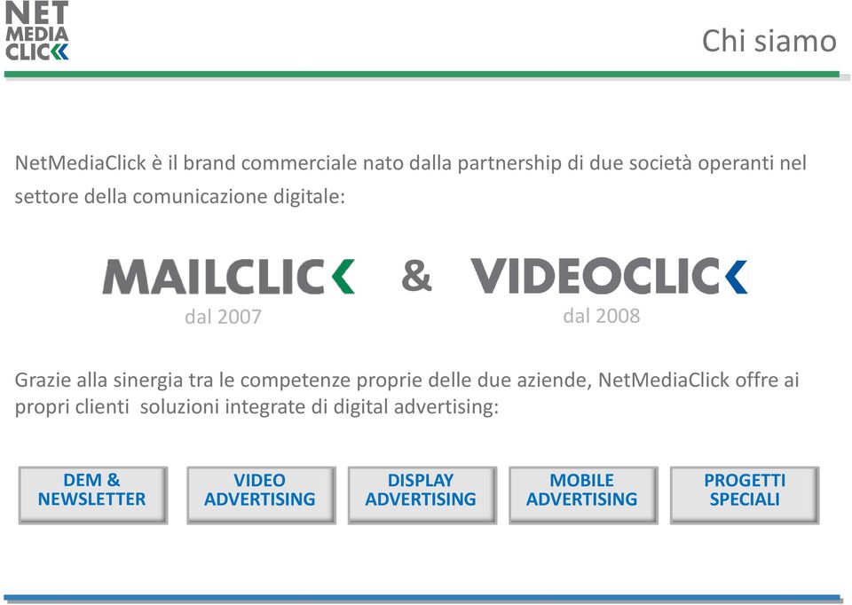proprie delle due aziende, NetMediaClick offre ai propri clienti soluzioni integrate di digital