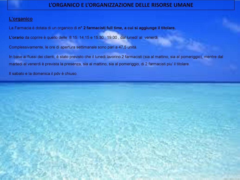 Complessivamente, le ore di apertura settimanale sono pari a 47,5 unità.