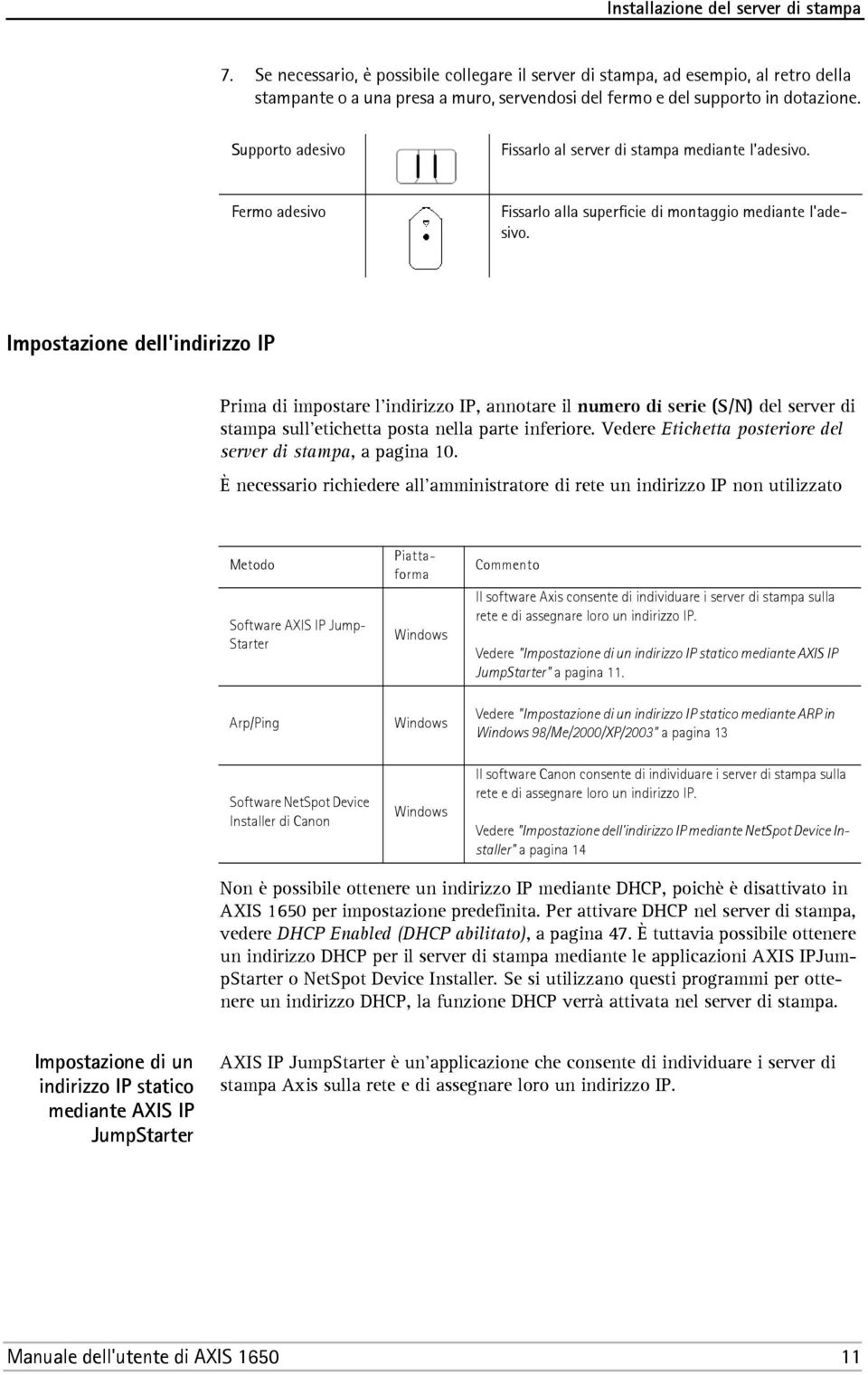 Supporto adesivo Fissarlo al server di stampa mediante l'adesivo.