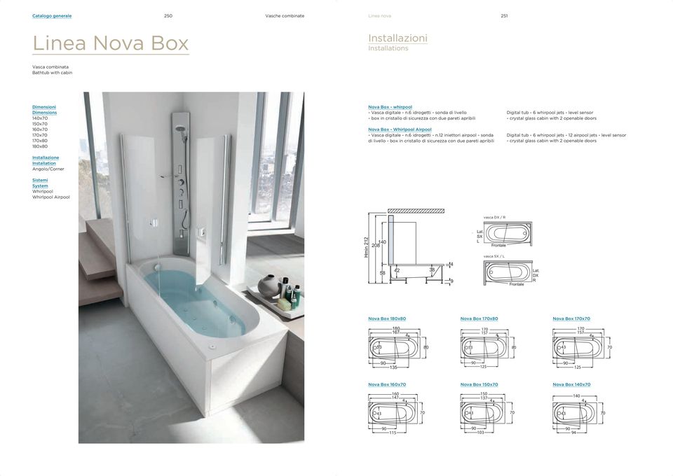 6 idrogetti - sonda di livello - box in cristallo di sicurezza con due pareti apribili Nova Box - - Vasca digitale - n.6 idrogetti - n.