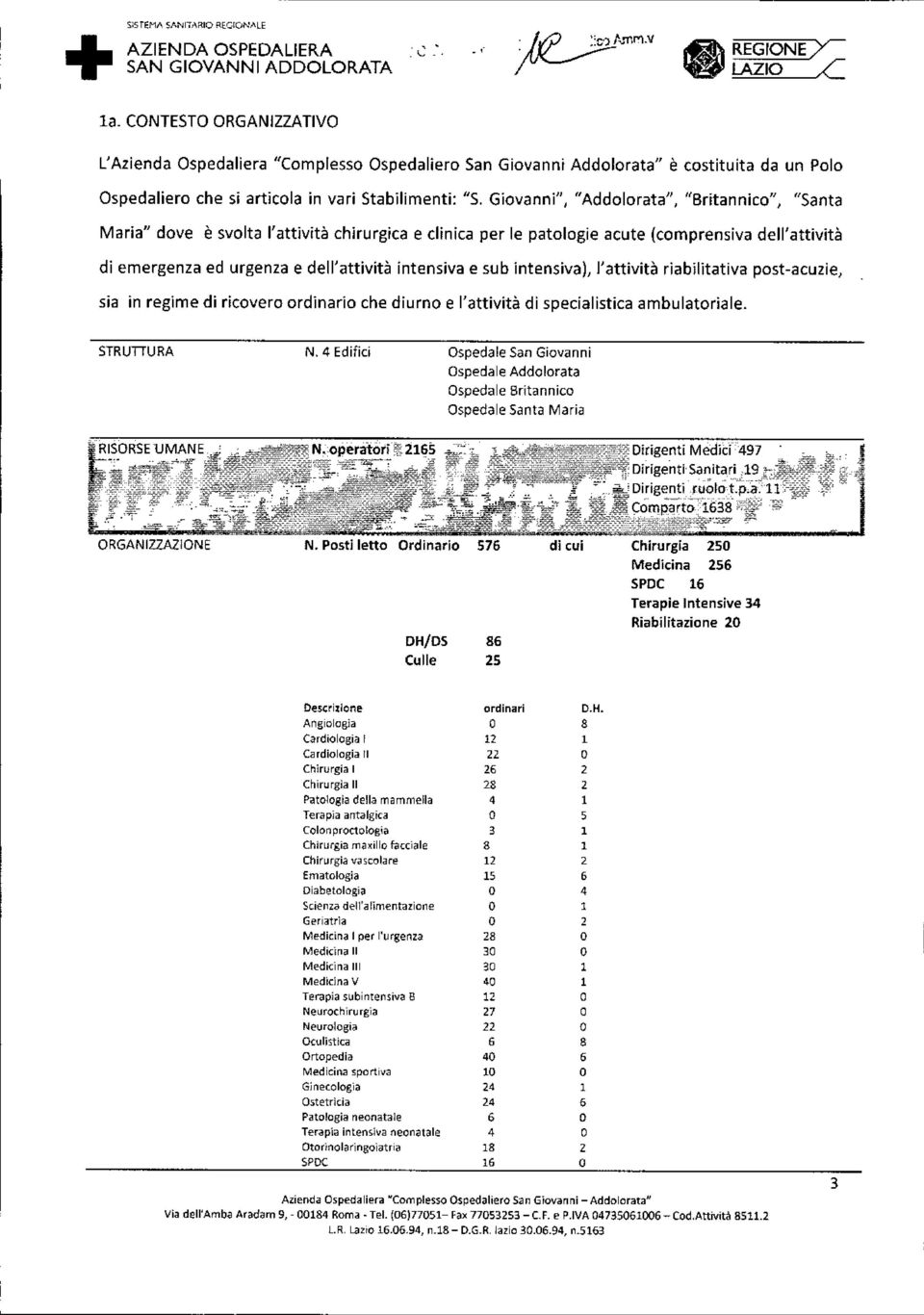 Giovanni", "Addolorata", "Britannico", "Santa Maria" dove è svolta l'attività chirurgica e clinica per le patologie acute (comprensiva dell'attività di emergenza ed urgenza e dell'attività intensiva