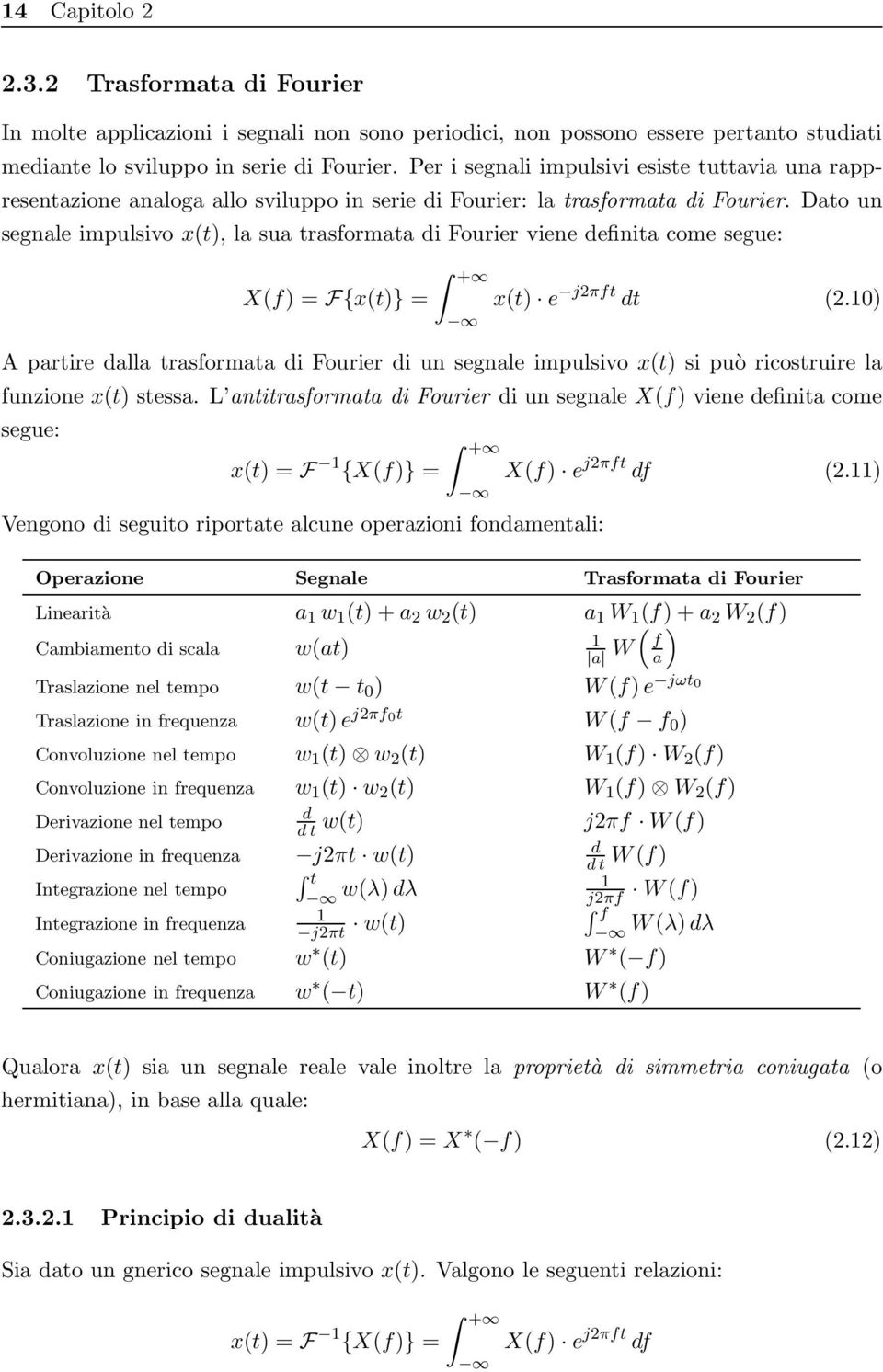 Datoun segnale impulsivo x(t), la sua trasformata di Fourier viene definita come segue: X(f) =F{x(t)} = + x(t) e jπft dt (.