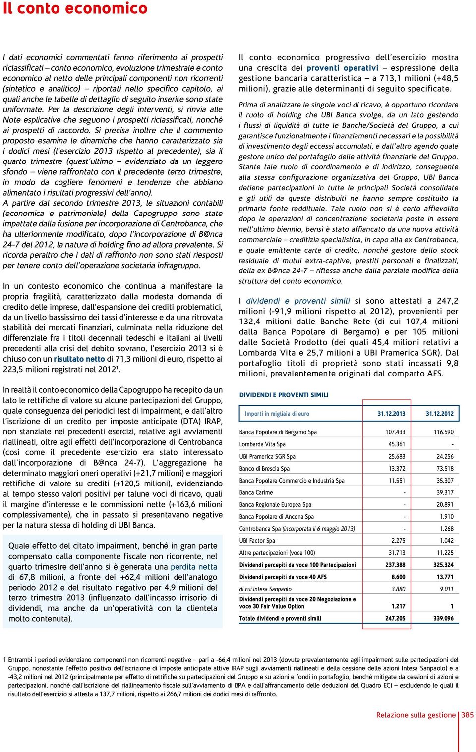 Per la descrizione degli interventi, si rinvia alle Note esplicative che seguono i prospetti riclassificati, nonché ai prospetti di raccordo.