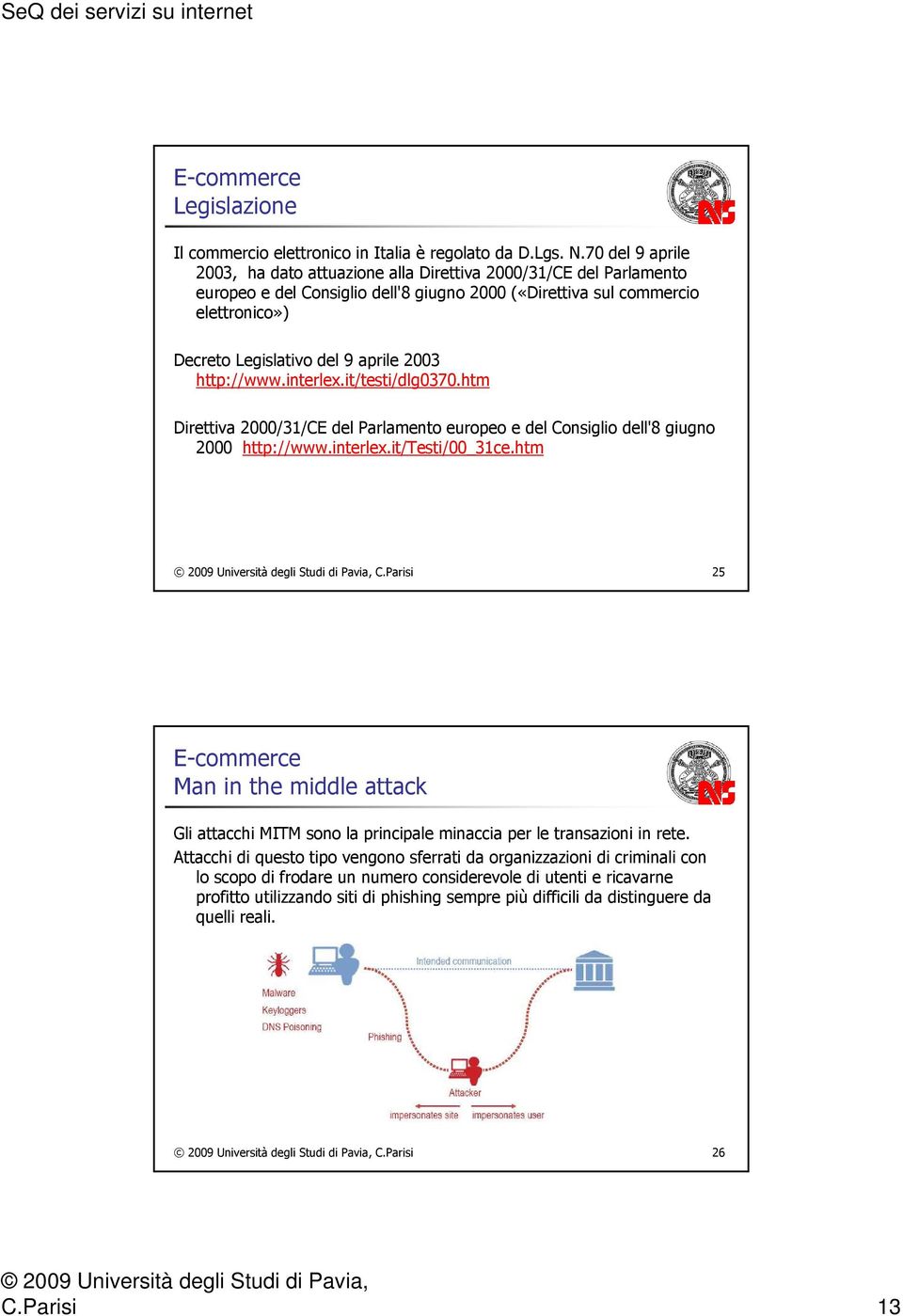 2003 http://www.interlex.it/testi/dlg0370.htm Direttiva 2000/31/CE del Parlamento europeo e del Consiglio dell'8 giugno 2000 http://www.interlex.it/testi/00_31ce.htm C.