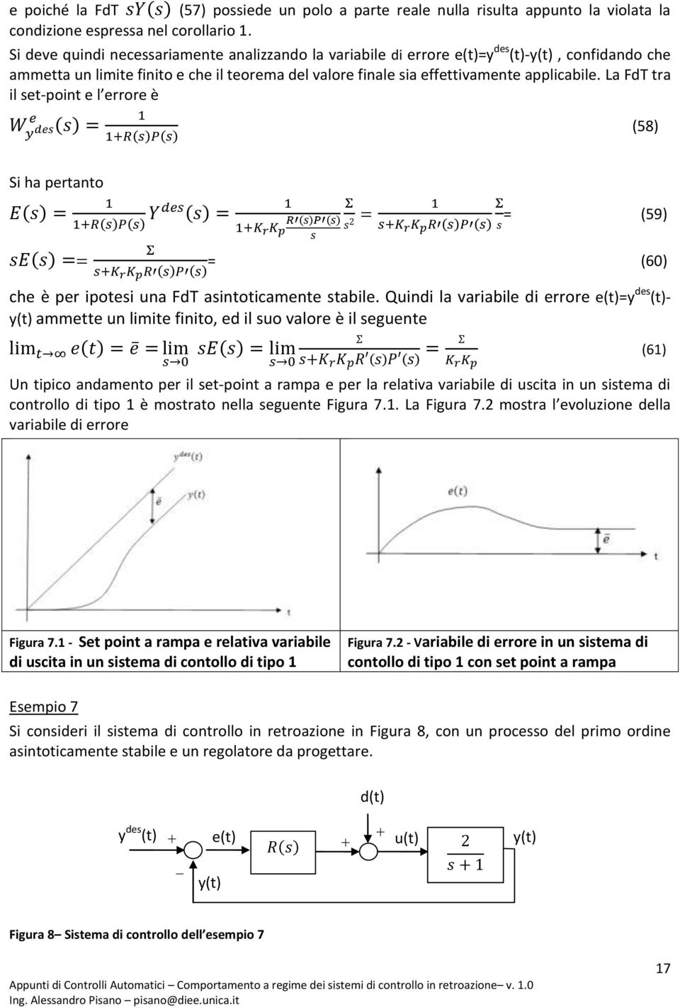 La FdT tra il set-point e l errore è (58) Si ha pertanto = (59) = (60) che è per ipotesi una FdT asintoticamente stabile.