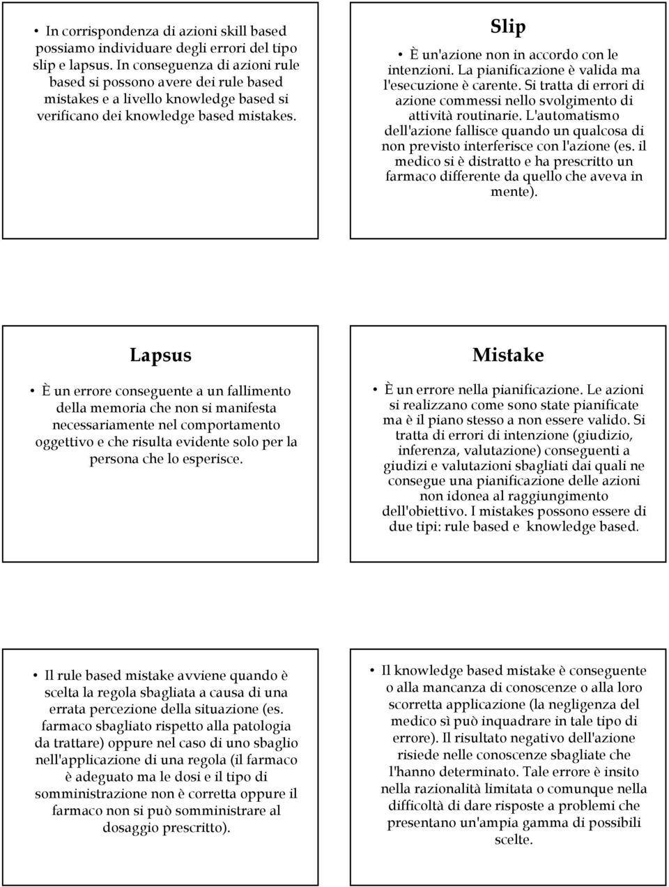 La pianificazione è valida ma l'esecuzione è carente. Si tratta di errori di azione commessi nello svolgimento di attività routinarie.