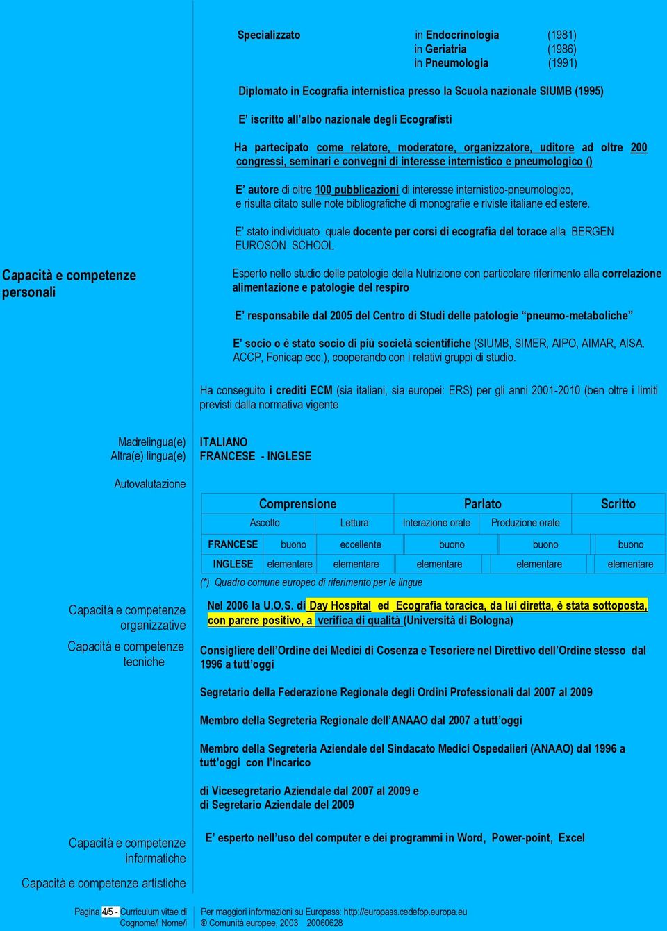 pubblicazioni di interesse internistico-pneumologico, e risulta citato sulle note bibliografiche di monografie e riviste italiane ed estere.