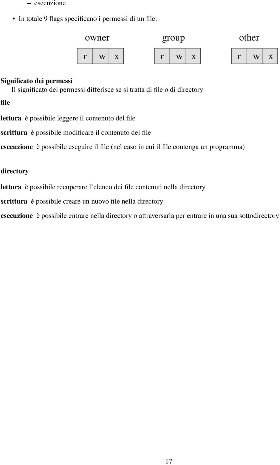 esecuzione è possibile eseguire il file (nel caso in cui il file contenga un programma) directory lettura è possibile recuperare l elenco dei file contenuti