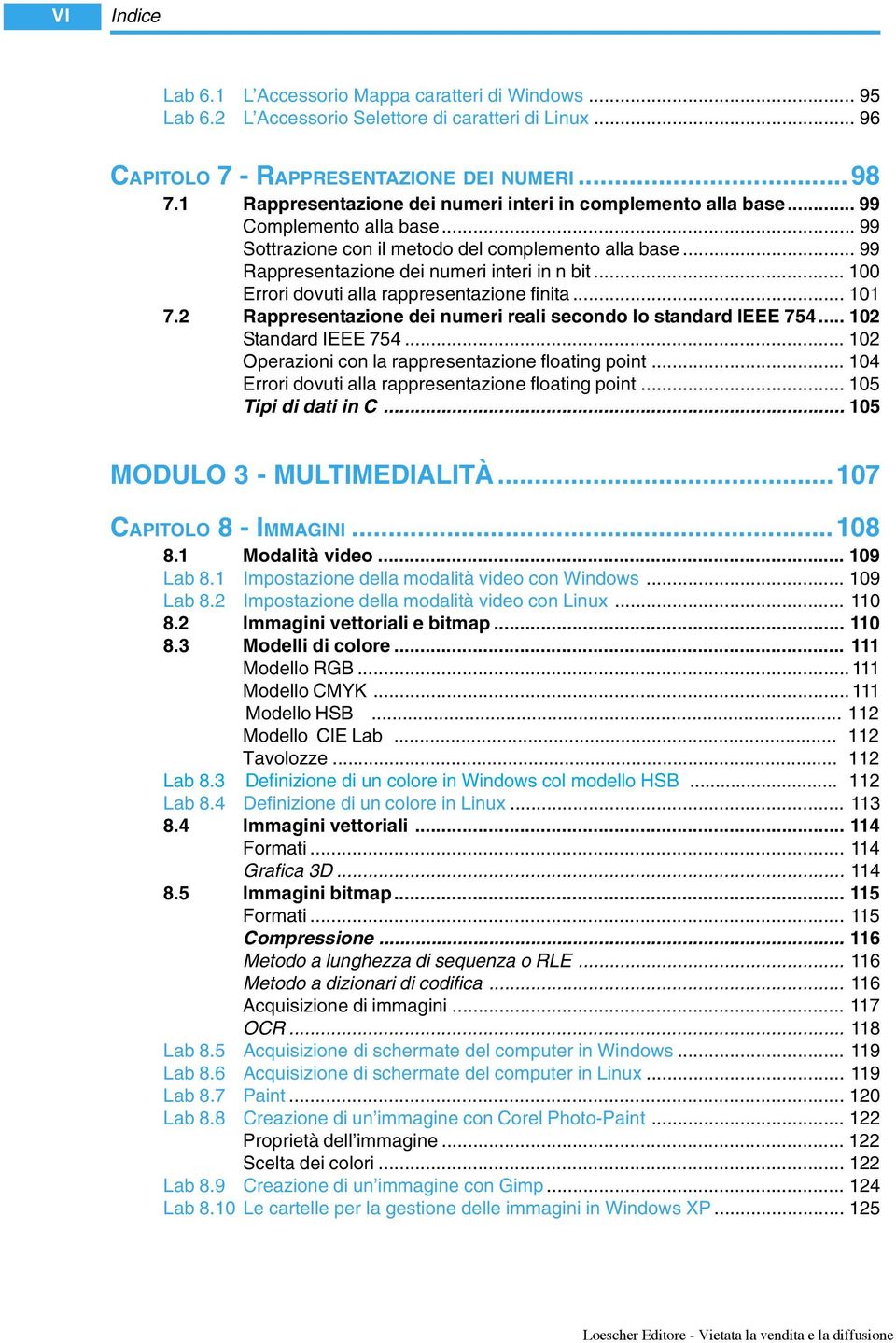 .. 102 Operazioni con la rappresentazione floating point... 104 Errori dovuti alla rappresentazione floating point... 105 Tipi di dati in C... 105 VI Indice Lab 6.