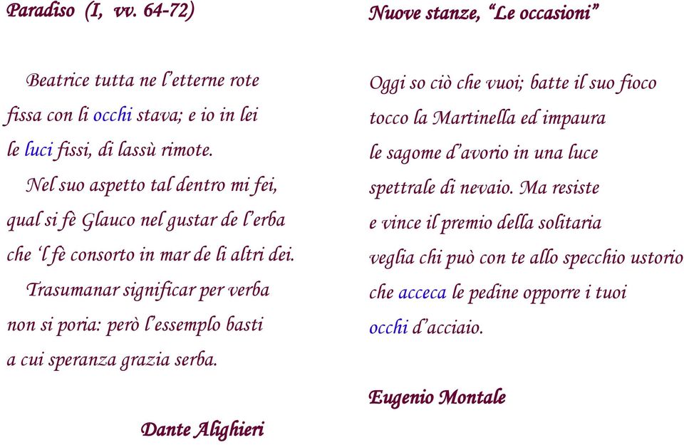 Trasumanar significar per verba non si poria: però l essemplo basti a cui speranza grazia serba.