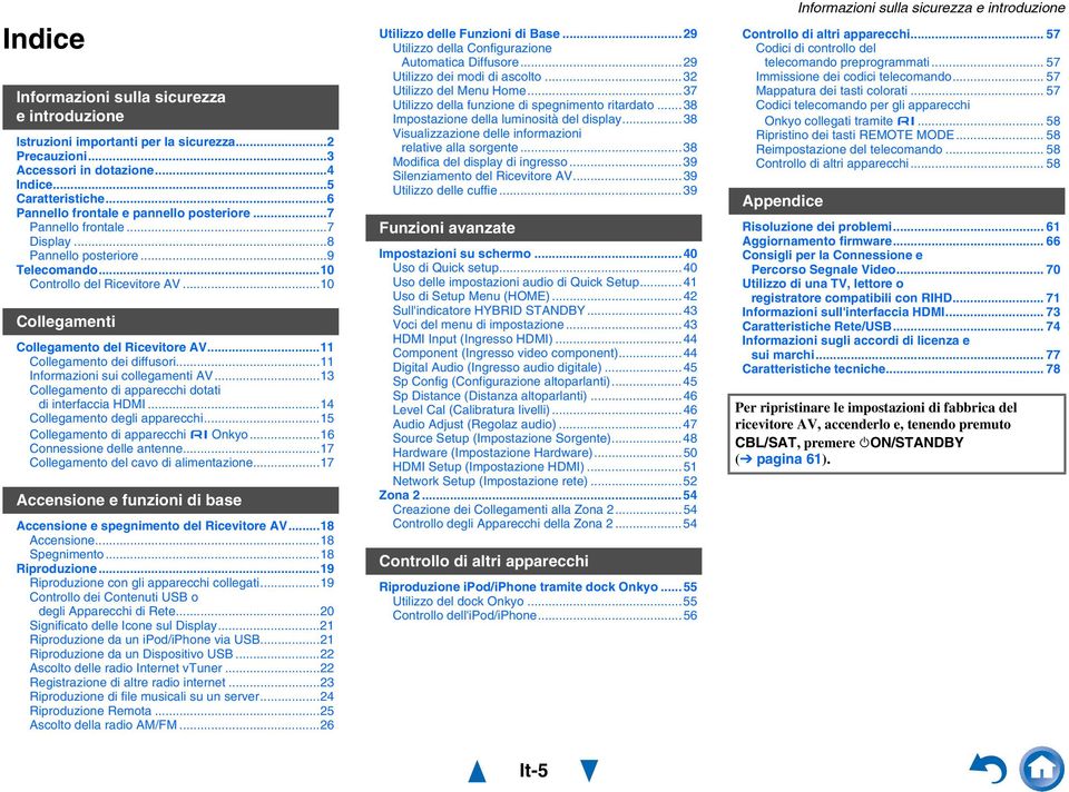 .. Collegamento dei diffusori... Informazioni sui collegamenti AV...3 Collegamento di apparecchi dotati di interfaccia HDMI...4 Collegamento degli apparecchi...5 Collegamento di apparecchi Onkyo.