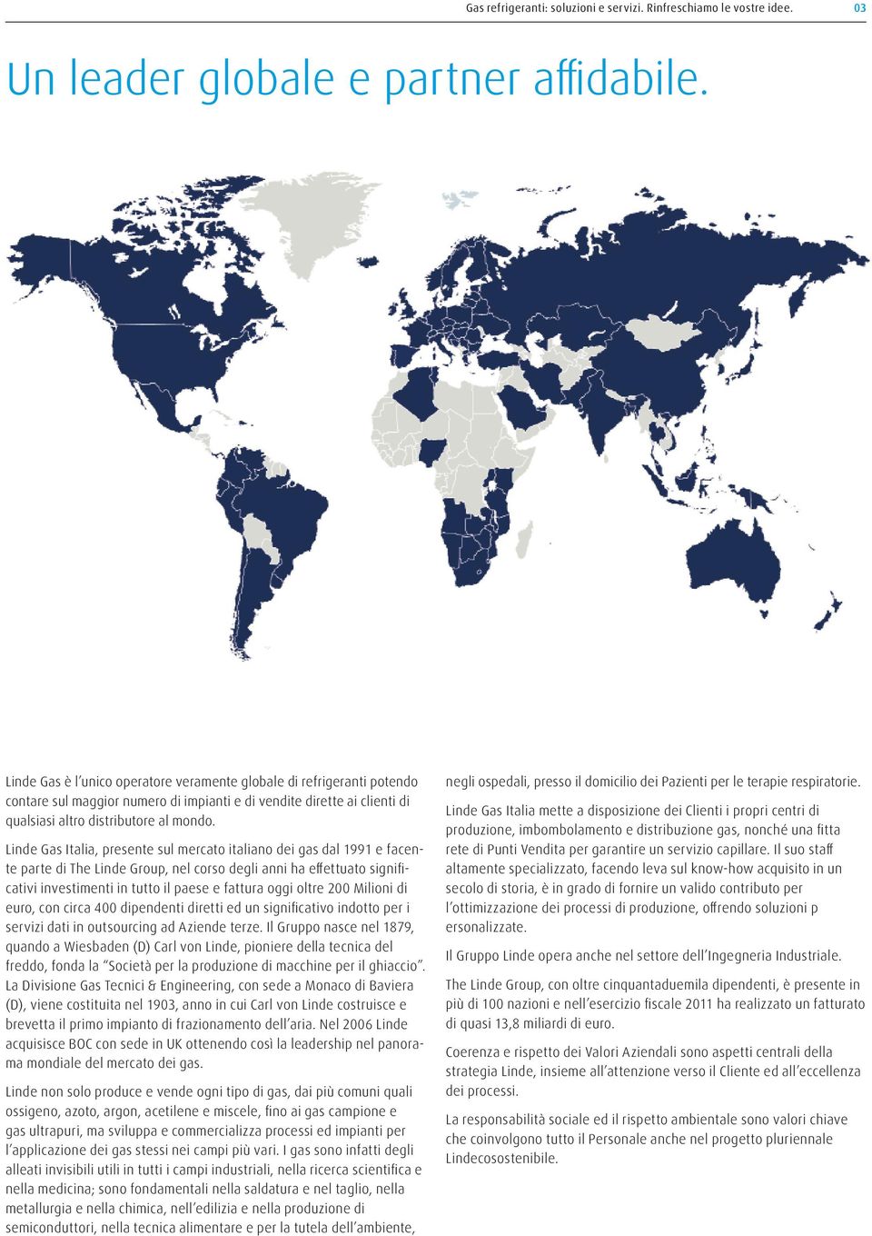 Linde Gas Italia, presente sul mercato italiano dei gas dal 1991 e facente parte di The Linde Group, nel corso degli anni ha effettuato significativi investimenti in tutto il paese e fattura oggi