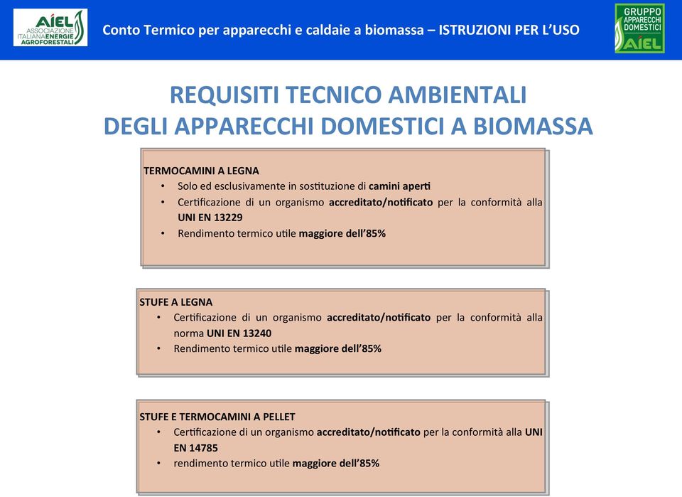 Cer9ficazione di un organismo accreditato/nonficato per la conformità alla norma UNI EN 13240 Rendimento termico u9le maggiore dell 85% STUFE E