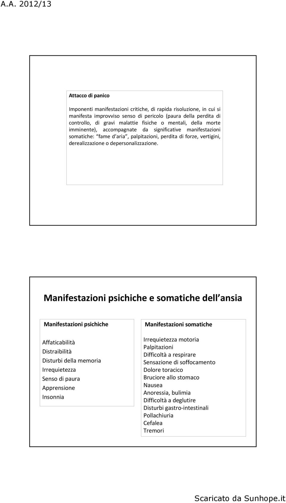 Manifestazioni psichiche e somatiche dell ansia Manifestazioni psichiche Affaticabilità Distraibilità Disturbi della memoria Irrequietezza Senso di paura Apprensione Insonnia Manifestazioni somatiche