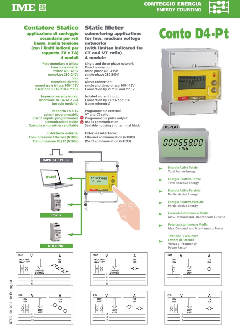 Inserzione dirett: monofse e trifse 00-5 Inserzione su T/00 e /0 Ingresso corrente isolto Inserzione su T/ e /5 (un solo modello) Rpporto T e T esterni progrmmile Uscit impulsi progrmmile