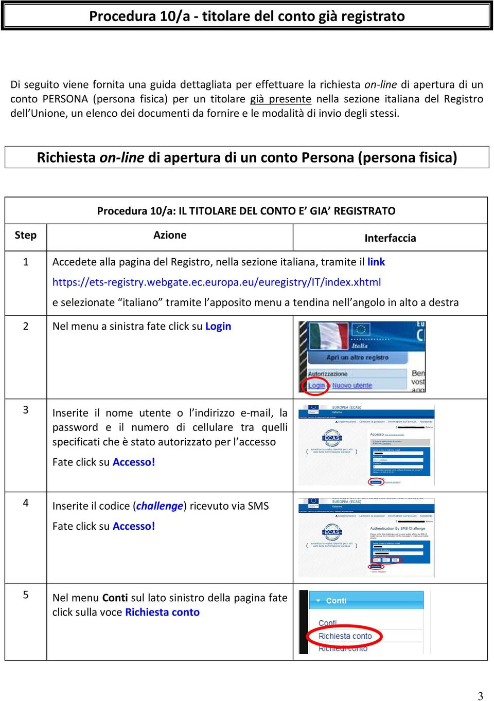 Richiesta on-line di apertura di un conto Persona (persona fia) Procedura 10/a: IL TITOLARE DEL CONTO E GIA REGISTRATO Step Azione Interfaccia 1 Accedete alla pagina del Registro, nella sezione