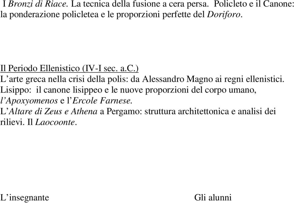 a.c.) L arte greca nella crisi della polis: da Alessandro Magno ai regni ellenistici.