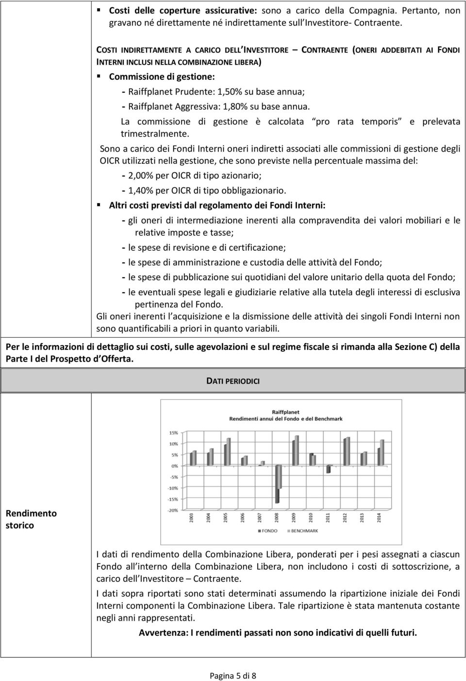 Raiffplanet Aggressiva: 1,80% su base annua. La commissione di gestione è calcolata pro rata temporis e prelevata trimestralmente.