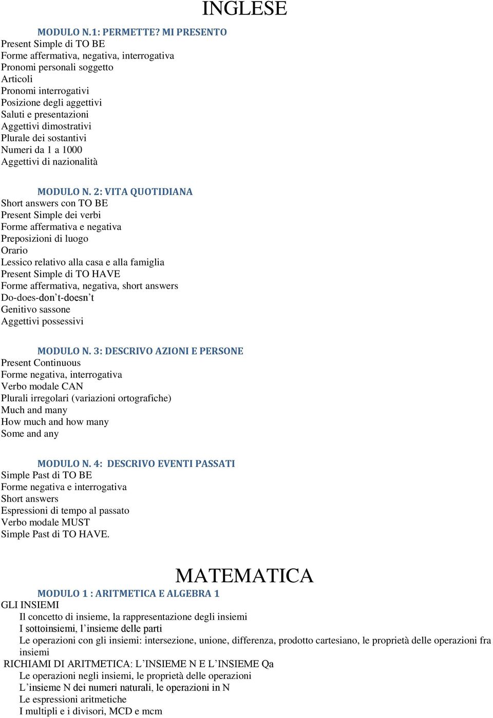 dimostrativi Plurale dei sostantivi Numeri da 1 a 1000 Aggettivi di nazionalità INGLESE MODULO N.