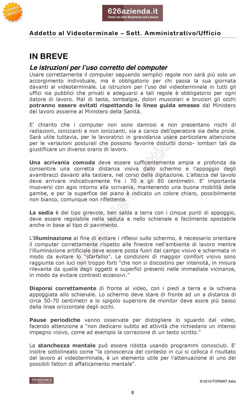 Mal di testa, lombalgie, dolori muscolari e bruciori gli occhi potranno essere evitati rispettando le linee guida emesse dal Ministero del lavoro assieme al Ministero della Sanità.