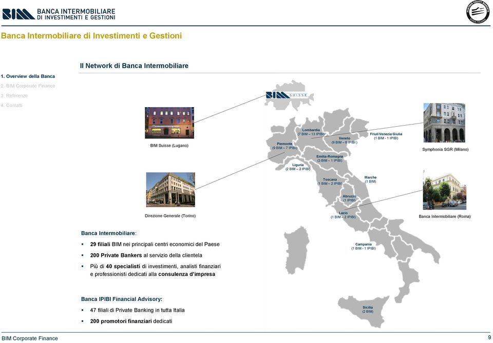 BIM 2 IPIBI) Banca Intermobiliare (Roma) Banca Intermobiliare: 29 filiali BIM nei principali centri economici del Paese 200 Private Bankers al servizio della clientela Campania (1 BIM - 1 IPIBI) Più