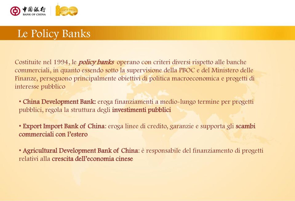 finanziamenti a medio-lungo termine per progetti pubblici, regola la struttura degli investimenti pubblici Export Import Bank of China: eroga linee di credito,
